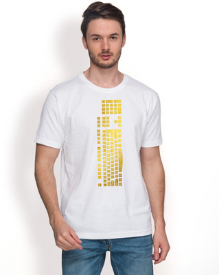 

Foyld Graphic Print Men's Round Neck White, Gold T-Shirt