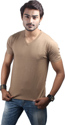 

Spur Solid Men's V-neck Brown T-Shirt, Mouse