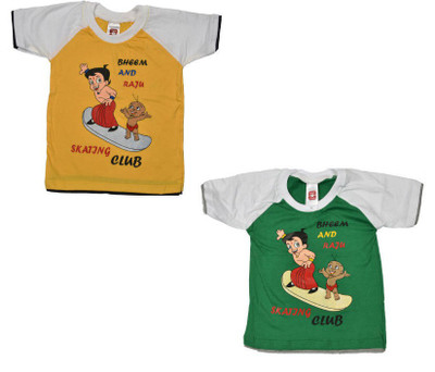 Indirang Boys Printed T Shirt(Green, Pack of 2, Multicolor