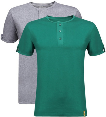 

Campus Sutra Solid Men Henley Multicolor T-Shirt(Pack of 2, Green;grey