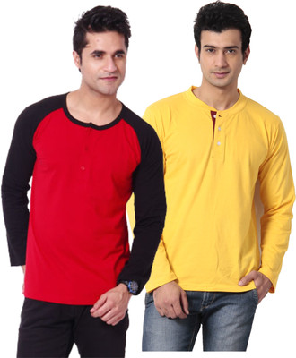 

Leana Solid Men's Henley Multicolor T-Shirt(Pack of 2