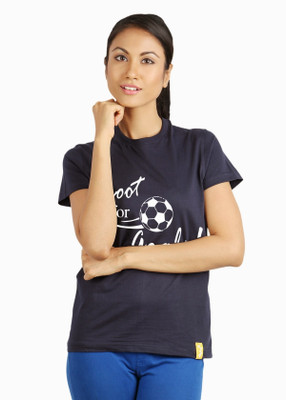 

Campus Sutra Printed Women's Round Neck Blue T-Shirt
