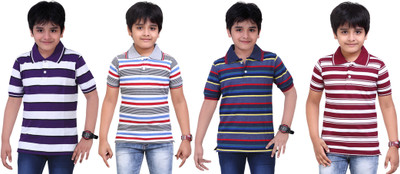 Dongli Boys Striped T Shirt(Multicolor, Pack of 4)