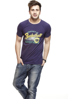 

Gritstones Printed Men's Round Neck Purple T-Shirt, Navy