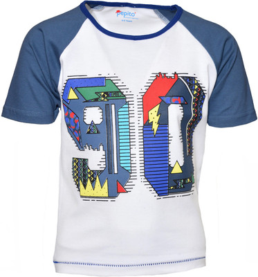 

Pepito Boys Printed Cotton T Shirt(White, Pack of 1