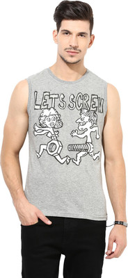 

PUNK Printed Men's Round Neck Grey T-Shirt