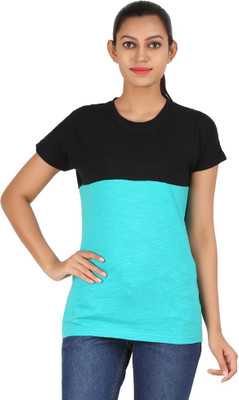 

Hoodz Solid Women's Round Neck Green T-Shirt, Black;green
