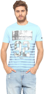 

Fritzberg Printed Men's Round Neck Blue T-Shirt, Ice blue