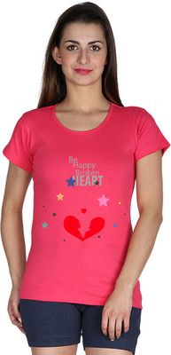 

Faireno Printed Women' Round Neck Pink T-Shirt