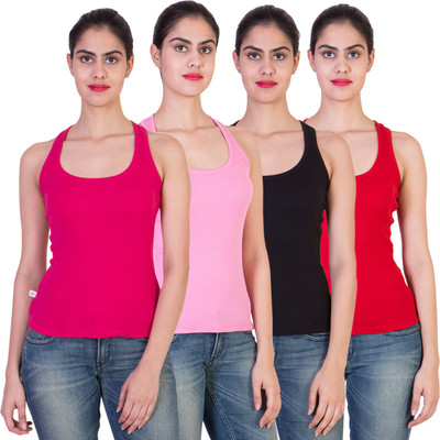 

2 Day Solid Women's Round Neck Multicolor T-Shirt(Pack of 4), Baby pink;black;fushia;red