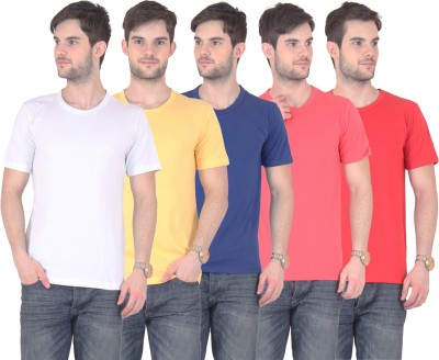 

E'Hiose Solid Men's Round Neck Multicolor T-Shirt(Pack of 5, Blue;gajri;red;white;yellow