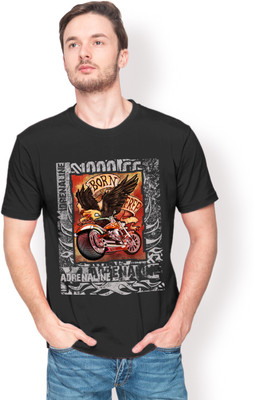 Nikolas Graphic Print Men's Round Neck Black T-Shirt