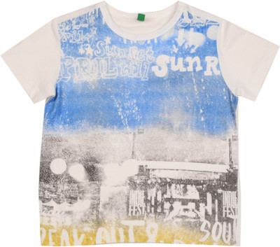 

United Colors of Benetton Boys Printed T Shirt(White, Pack of 1, 701