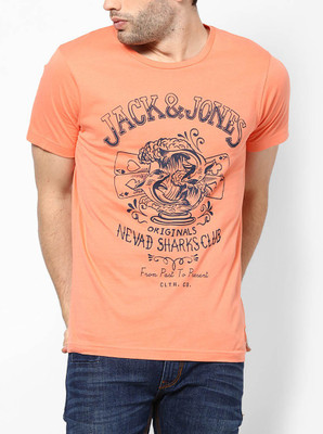

Jack & Jones Printed Men's Round Neck Orange T-Shirt, Nasturtium