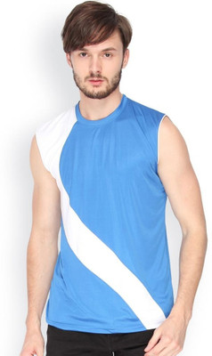 

Campus Sutra Solid Men Round Neck Blue, White T-Shirt, Royal blue & white