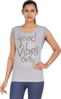 

Hoodz Printed Women's Round Neck Grey T-Shirt, Dawn-grey