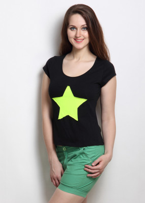 

Rigo Self Design Women's Round Neck Black T-Shirt