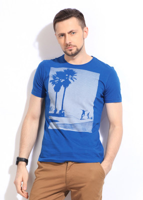 

United Colors of Benetton Printed Men's Round Neck Blue T-Shirt, 902