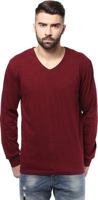 

Unisopent Designs Solid Men's V-neck Maroon T-Shirt