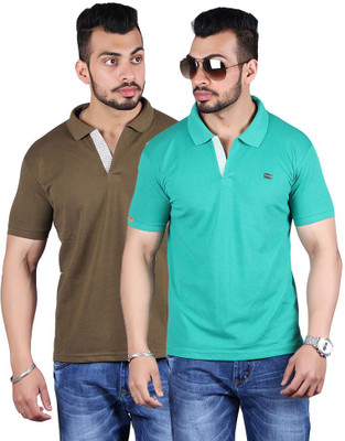 

Shineway Solid Men's Polo Neck Multicolor T-Shirt(Pack of 2, Coffee;green