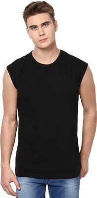 

Izinc Solid Men's Round Neck Black T-Shirt