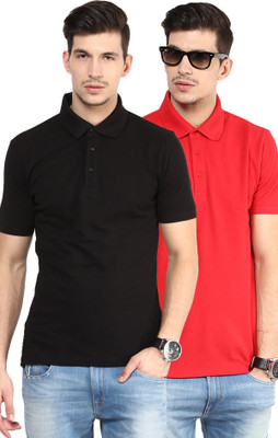 

Yellow Submarine Solid Men's Polo Neck Black, Red T-Shirt(Pack of 2)