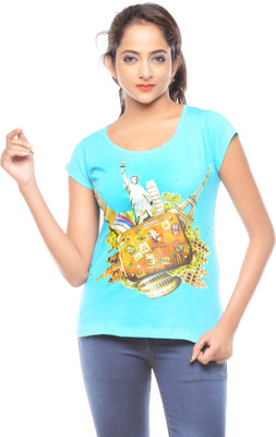

Trendy Girlz Printed Women's Round Neck Blue T-Shirt, Scuba blue