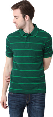 

Mudo Striped Men's Mandarin Collar Green T-Shirt