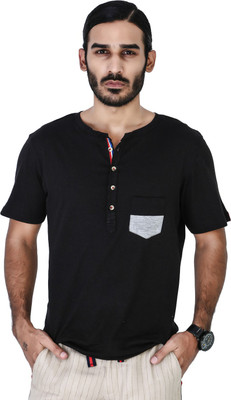 

Mr Button Solid Men' Henley Black T-Shirt