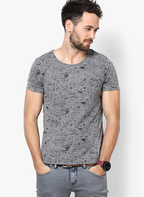 Jack & Jones Printed Men's Round Neck Grey T-Shirt, Grey melange