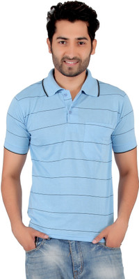 

Awack Striped Men's Polo Neck Light Blue T-Shirt, Skyblue