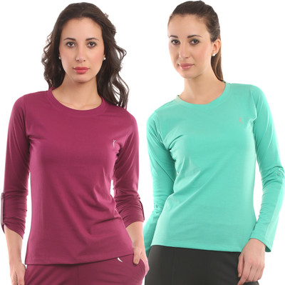 

Ultra Fit Solid Women's Round Neck Maroon, Blue T-Shirt(Pack of 2), Turq;wine
