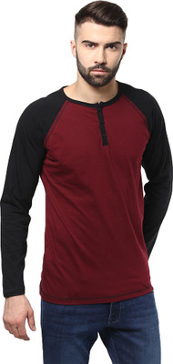 

Unisopent Designs Solid Men's Henley Maroon, Black T-Shirt