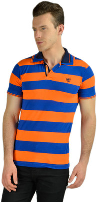 

Ahhaaaa Striped Men's Polo Neck Orange, Blue T-Shirt, Blue;orange