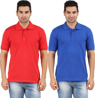 

Rawpockets Solid Men's Polo Neck Red, Blue T-Shirt(Pack of 2, Blue;red