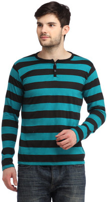 

BigIdea Striped Men's Henley Green T-Shirt, Rama green