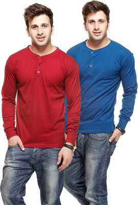 

Gritstones Solid Men's Henley Blue, Maroon T-Shirt(Pack of 2, Indigo/maroon