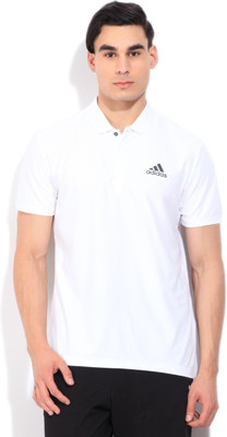 

ADIDAS Solid Men's Polo Neck White T-Shirt, Black /white