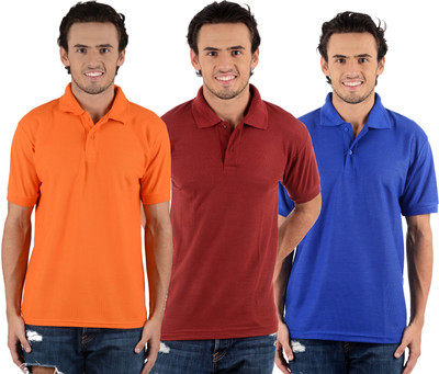

Blaze Solid Men's Polo Neck Multicolor T-Shirt(Pack of 3, Maroon;orange;royal blue