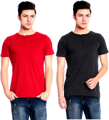 

Lemon & Vodka Solid Men's Henley Red, Black T-Shirt(Pack of 2)