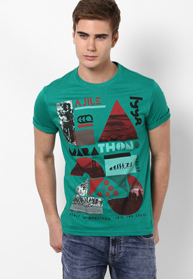 

Ajile by Pantaloons Printed Men's Round Neck Light Green T-Shirt
