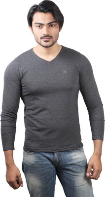 

Spur Solid Men's V-neck Silver T-Shirt, Anthra melange