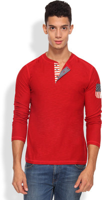 

Arise Self Design Men' Henley Red T-Shirt, Deep red