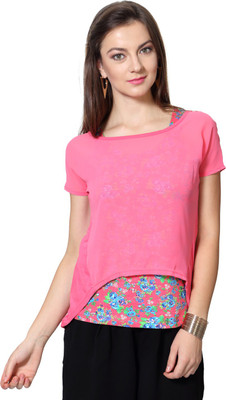 

Honey By Pantaloons Printed Women' Boat Neck Pink T-Shirt, Flamingo pink