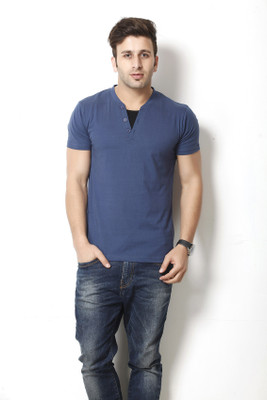 

Gritstones Solid Men's Henley Blue, Black T-Shirt