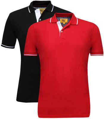 

Campus Sutra Solid Men Henley Red, Black T-Shirt(Pack of 2, Black;red