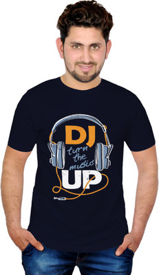 

INKIT Graphic Print Men' Round Neck Dark Blue T-Shirt, Navy blue