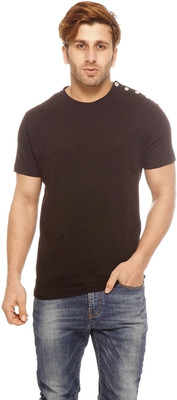 

Gritstones Solid Men' Round Neck Black T-Shirt