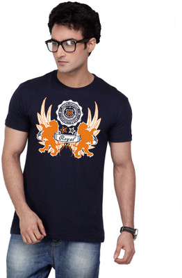 

Inkovy Graphic Print Men' Round Neck Dark Blue T-Shirt, Navy