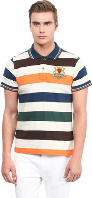 

Okane Striped Men's Polo Neck White T-Shirt, Offwhite